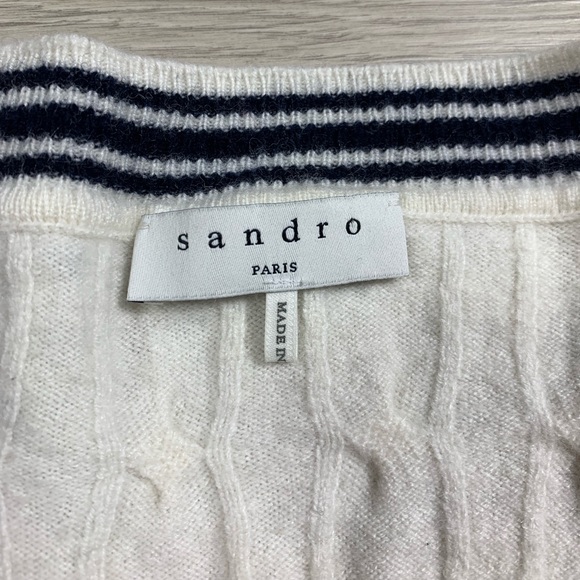 Sandro ECRU Emma Wool Cashmere Tie-Waist Cable-Knit Sweater - Picture 5 of 13